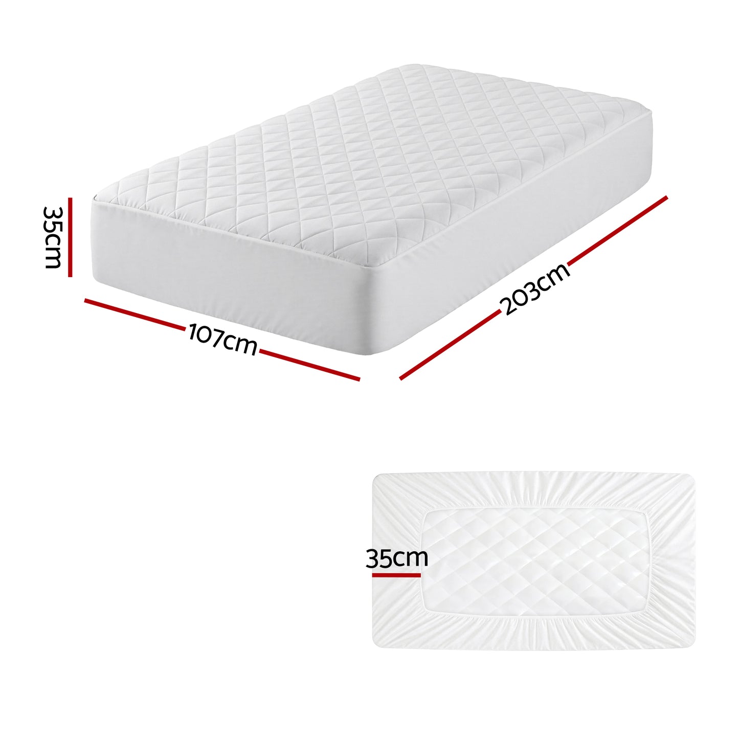 King Single Giselle Waterproof Mattress Protector 100% Cotton Quilted Fitted Cover