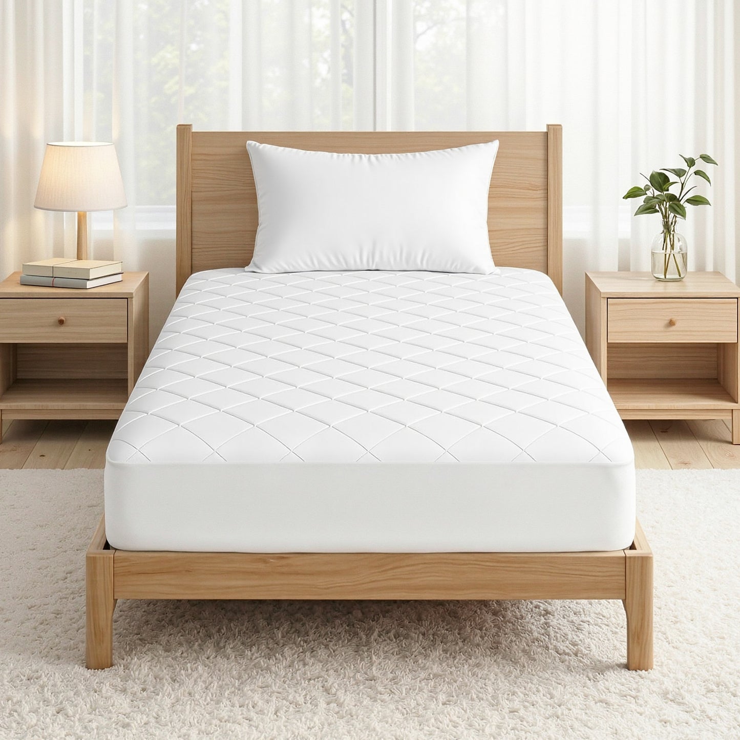 King Single Giselle Waterproof Mattress Protector 100% Cotton Quilted Fitted Cover