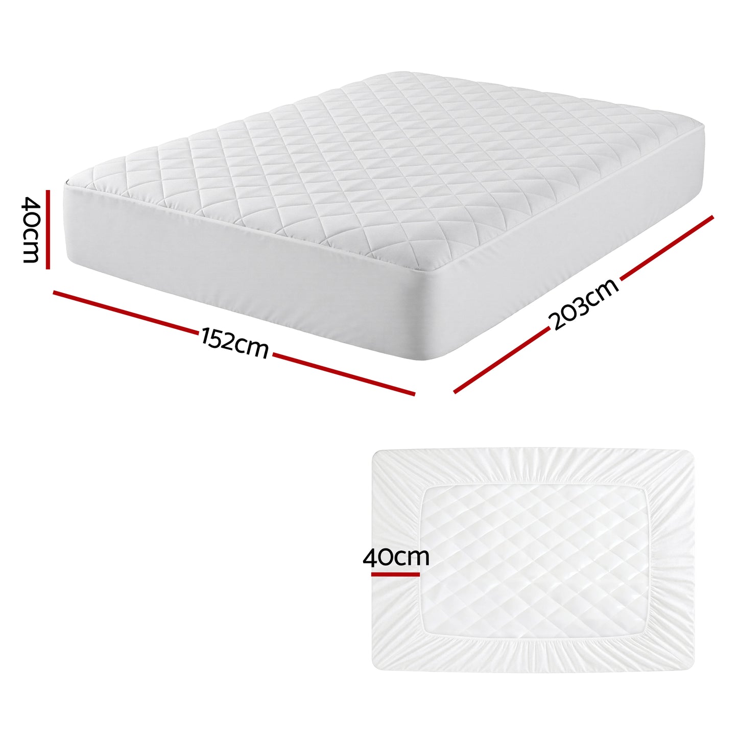 Queen Giselle Waterproof Mattress Protector 100% Cotton Quilted Fitted Cover