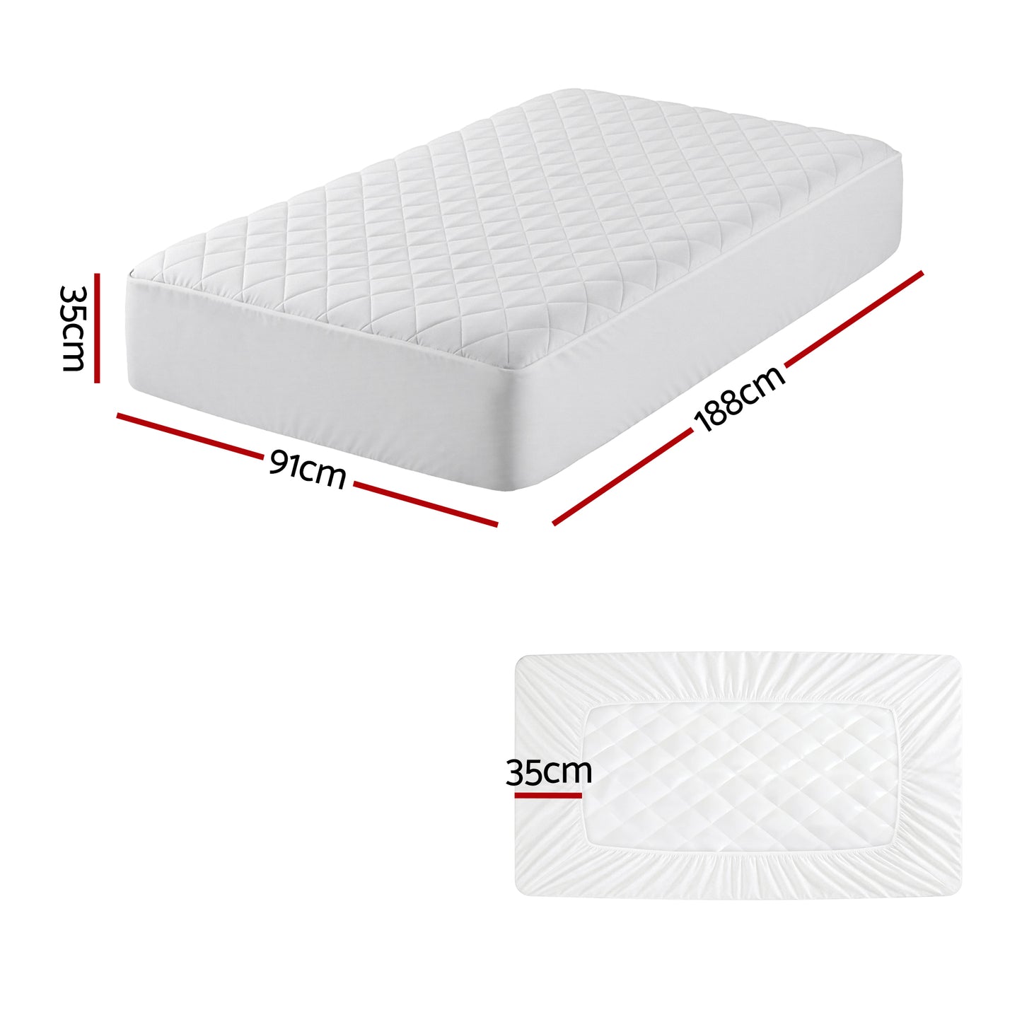 Single Giselle Waterproof Mattress Protector 100% Cotton Quilted Fitted Cover