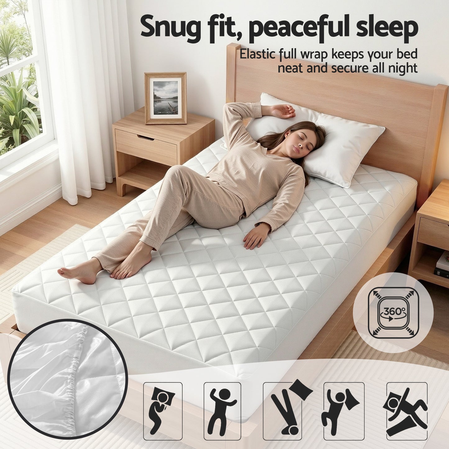 Single Giselle Waterproof Mattress Protector 100% Cotton Quilted Fitted Cover