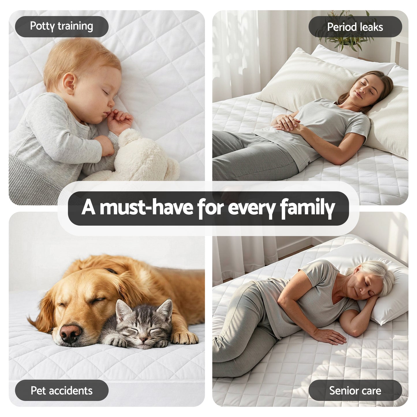 Single Giselle Waterproof Mattress Protector 100% Cotton Quilted Fitted Cover