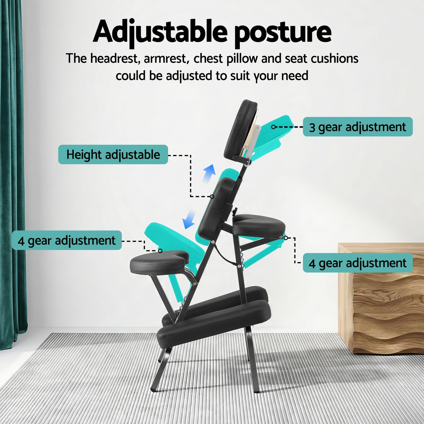 Portable Massage Chair Lightweight Folding Tattoo Lash Beauty Bed - Black