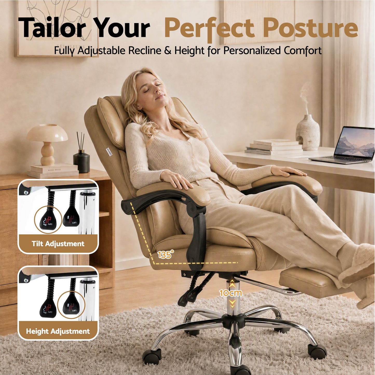 Artiss Executive Office Chair Leather Footrest Espresso