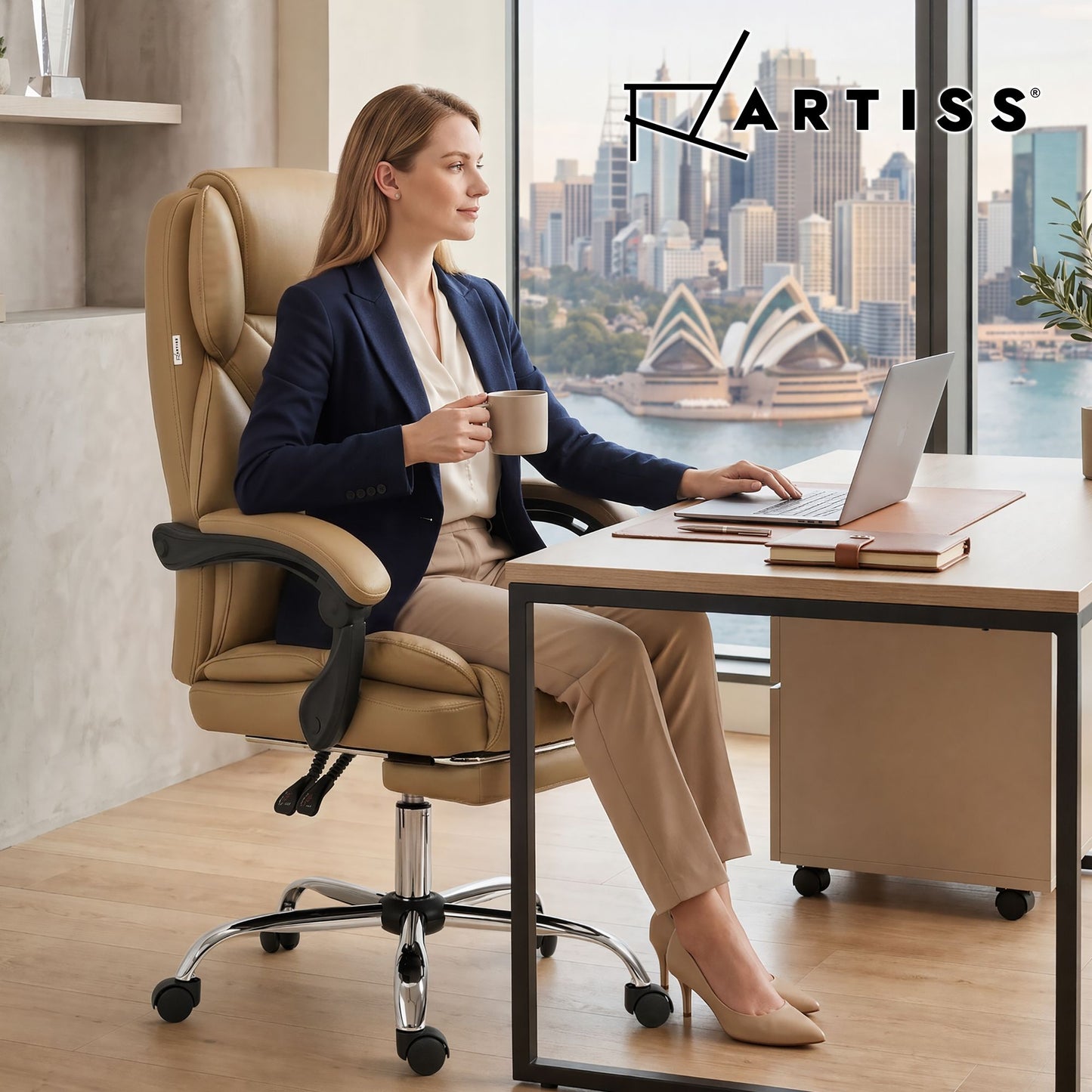 Artiss Executive Office Chair Leather Footrest Espresso