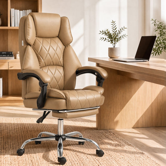 Artiss Executive Office Chair Leather Footrest Espresso