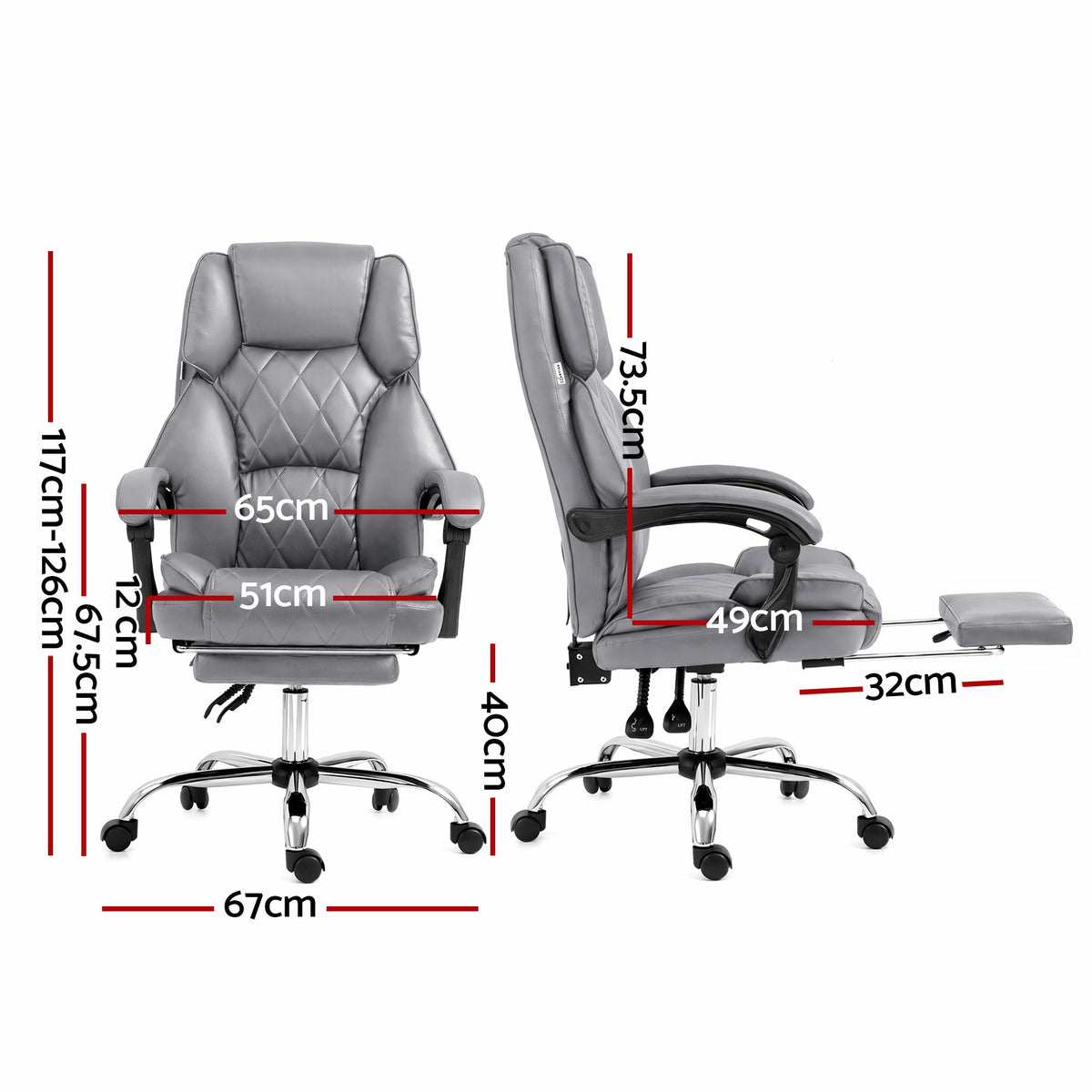 Artiss Executive Office Chair Fabric Footrest Grey