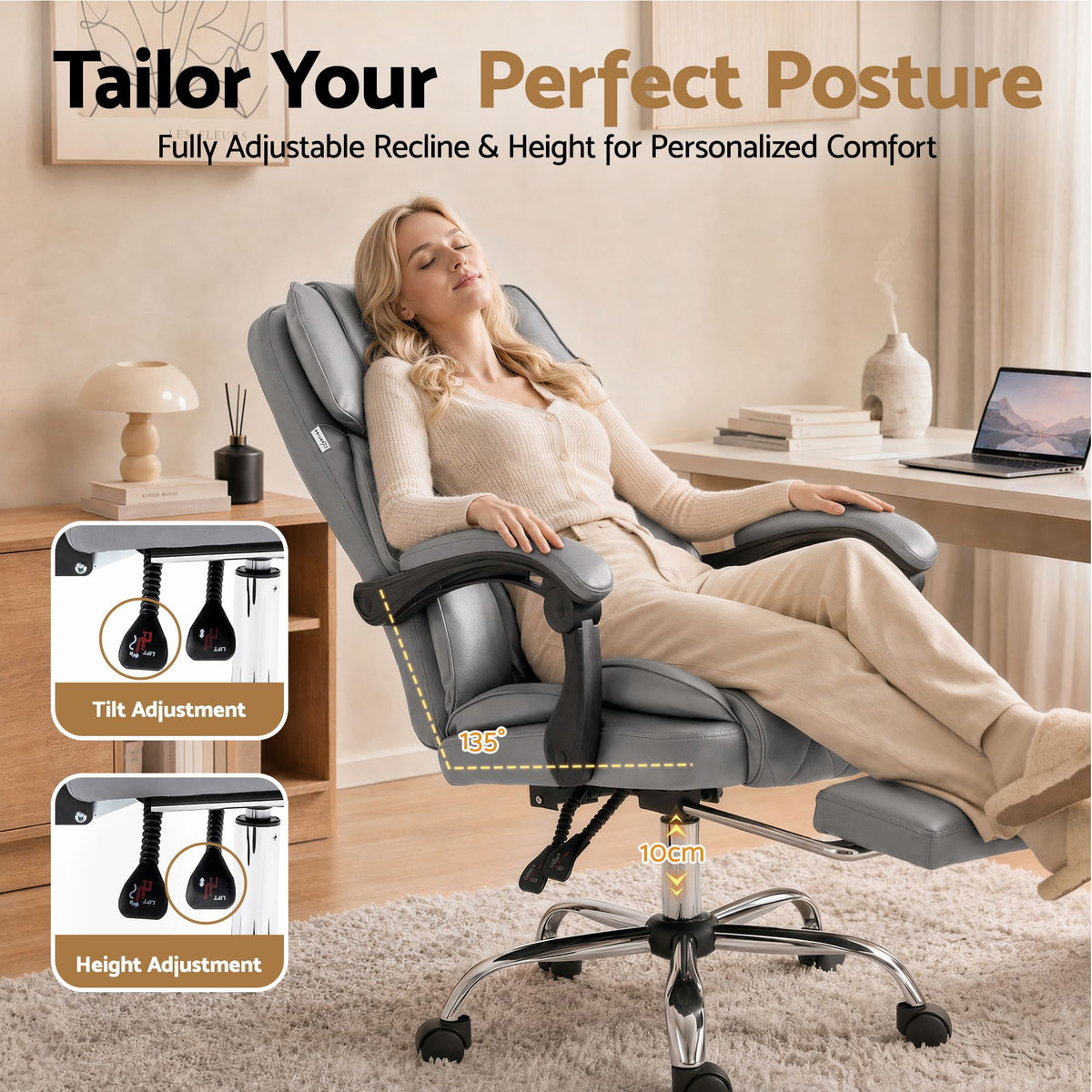 Artiss Executive Office Chair Fabric Footrest Grey