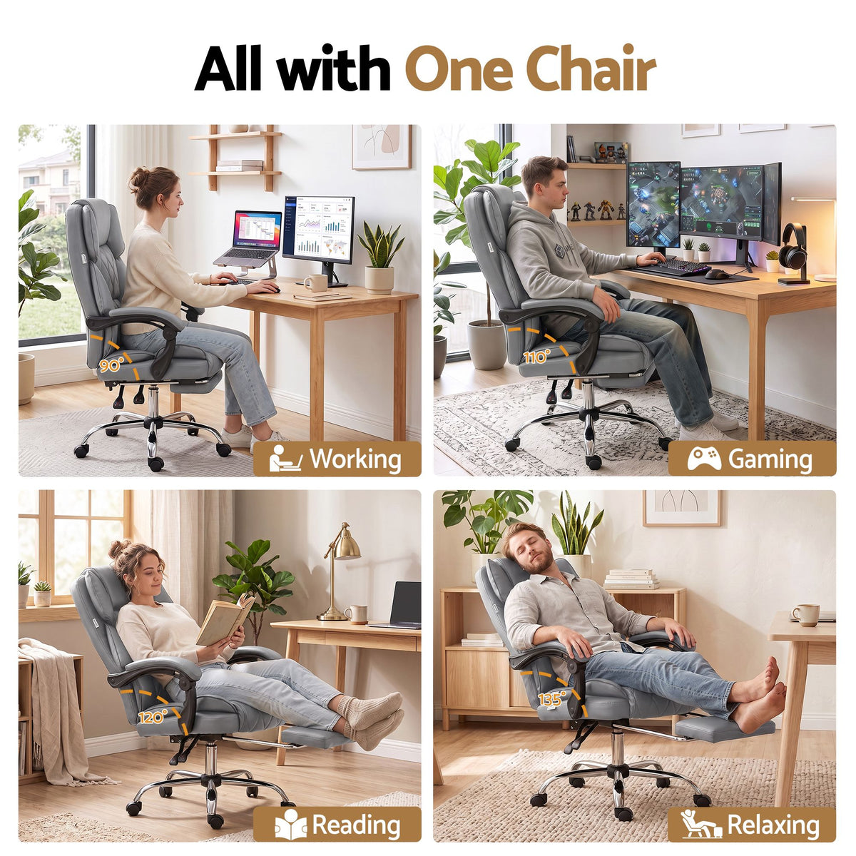 Artiss Executive Office Chair Fabric Footrest Grey