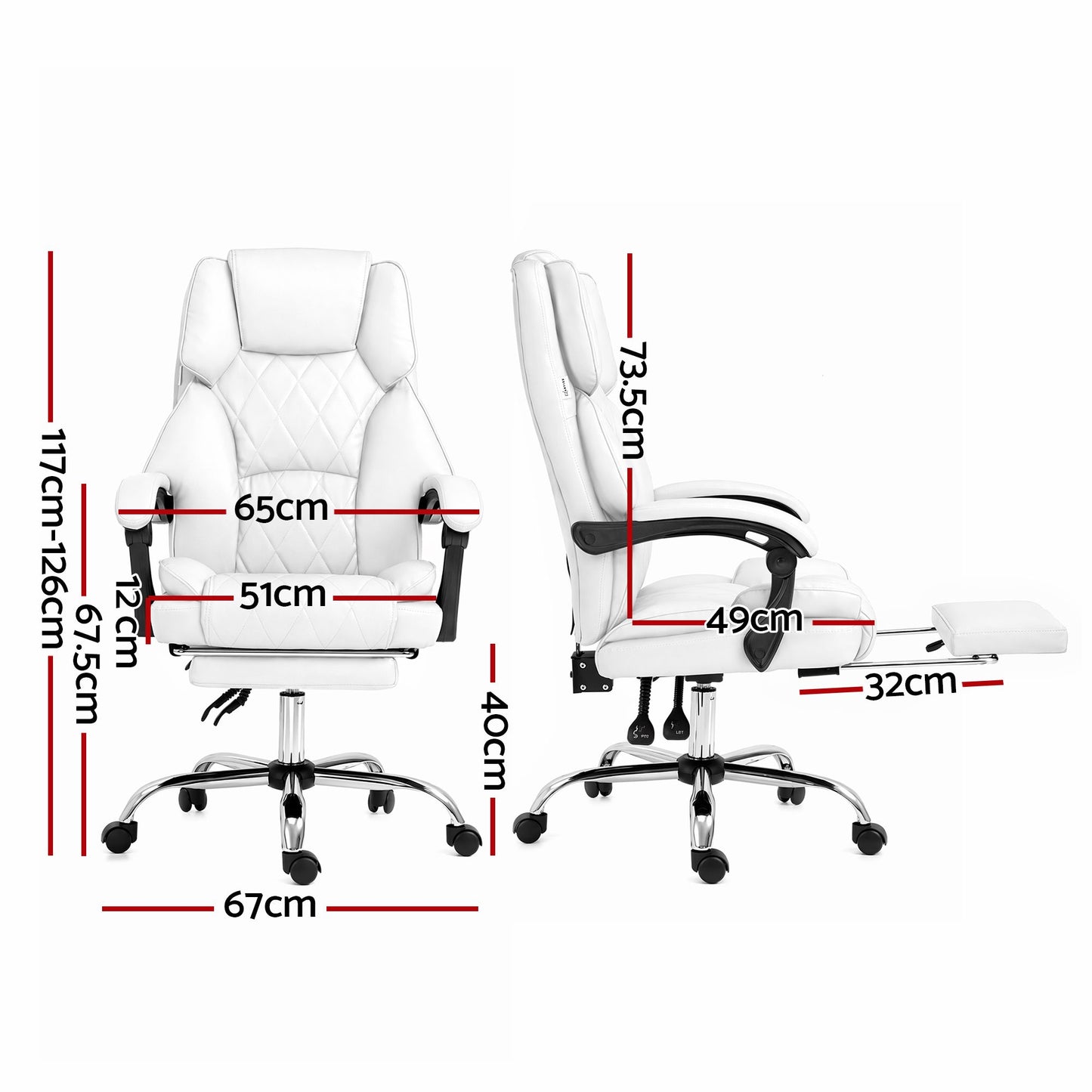 Artiss Executive Office Chair Leather Footrest White