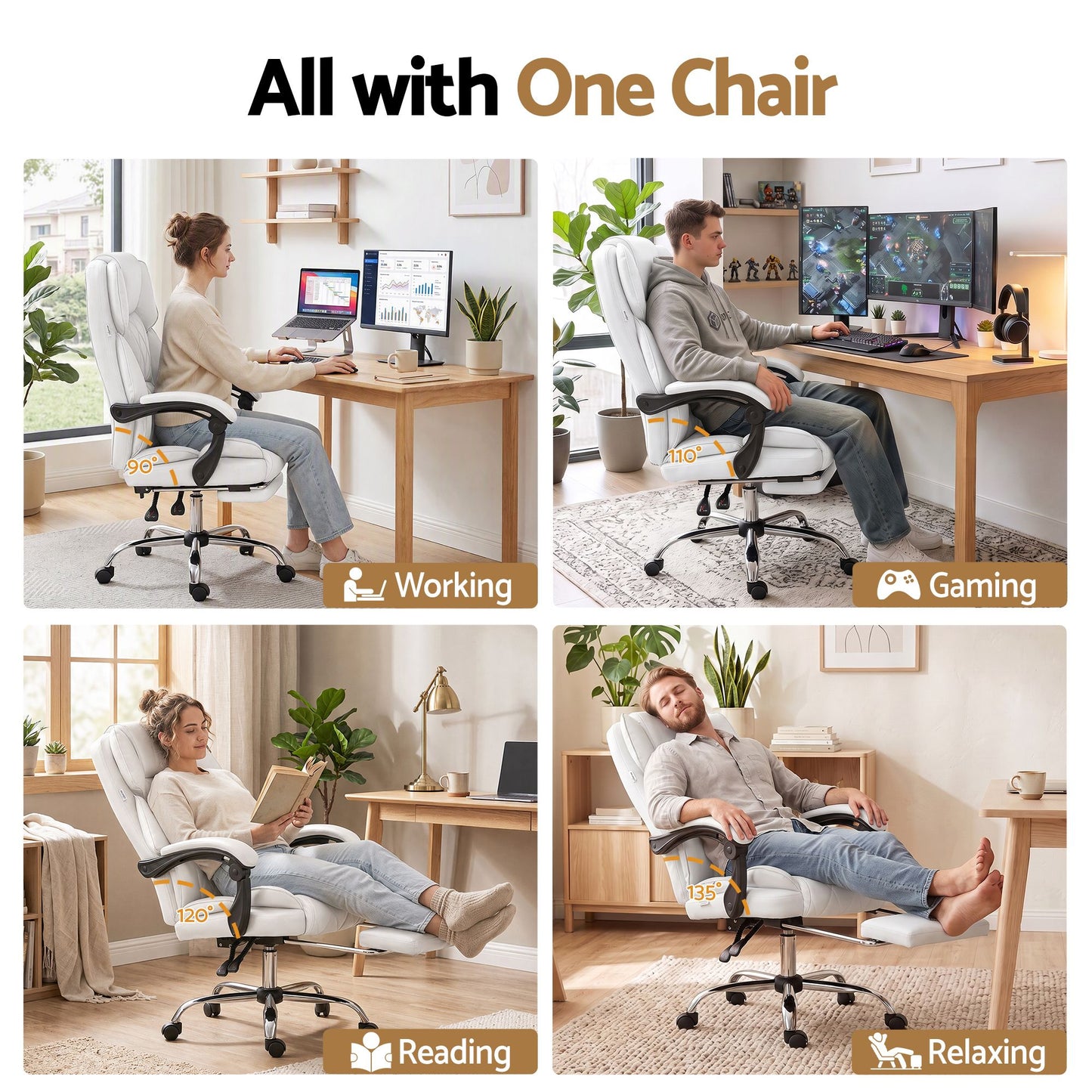 Artiss Executive Office Chair Leather Footrest White