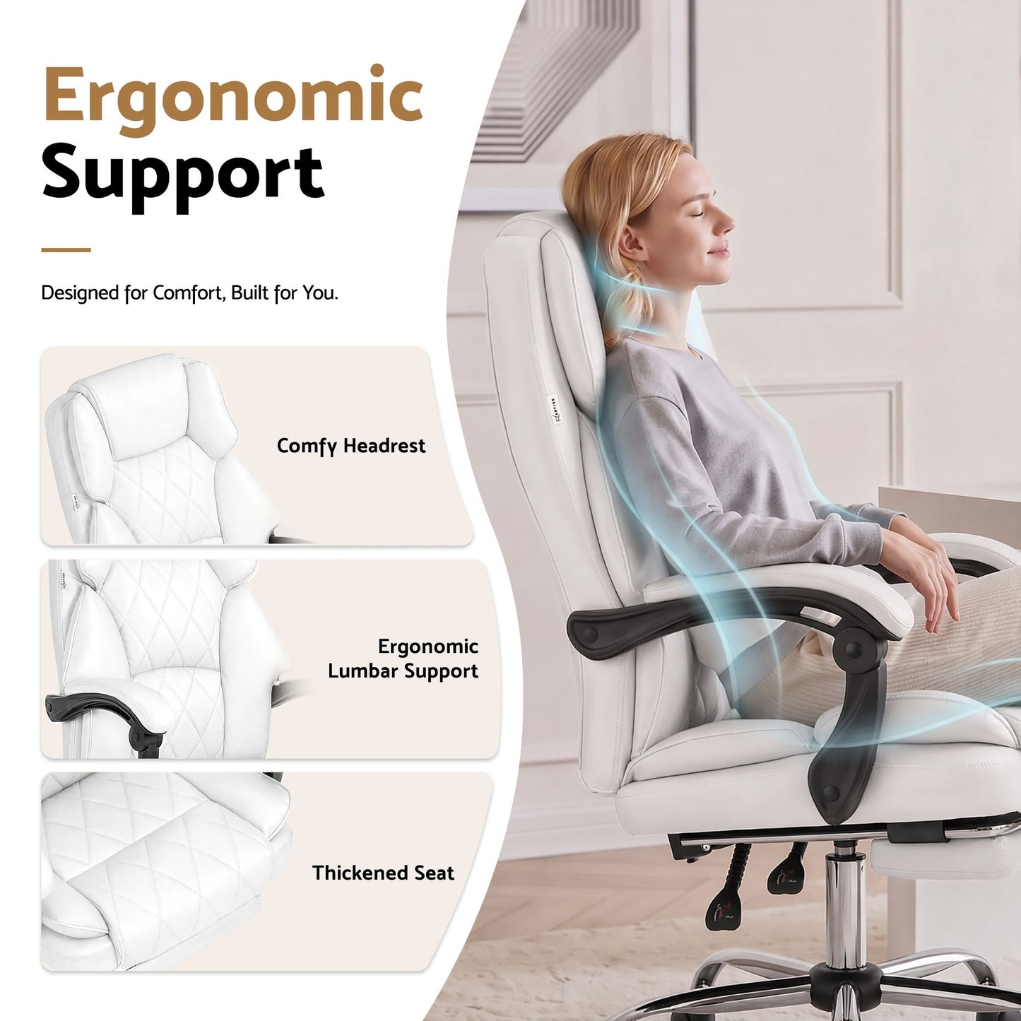 Artiss Executive Office Chair Leather Footrest White
