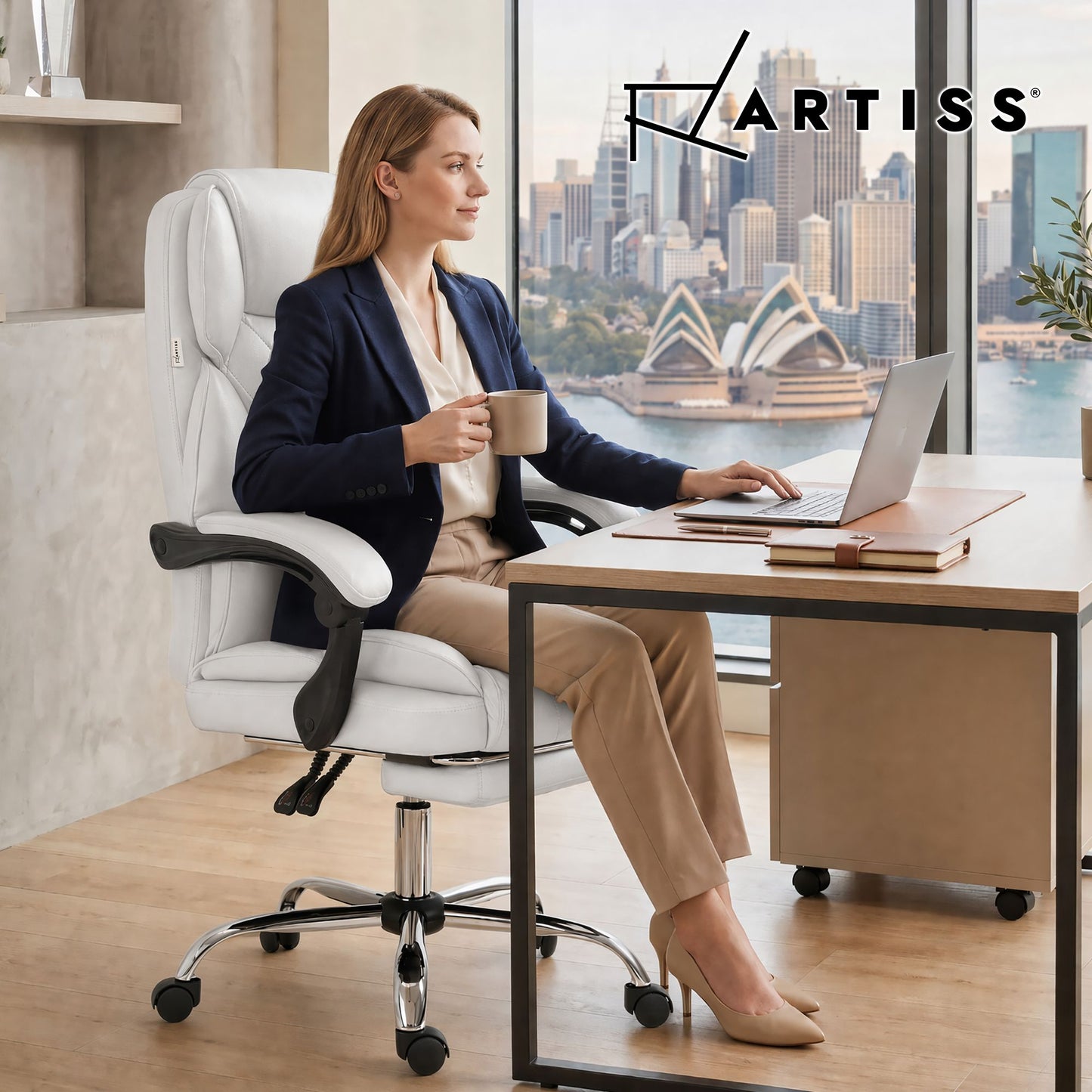 Artiss Executive Office Chair Leather Footrest White