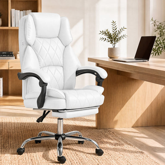 Artiss Executive Office Chair Leather Footrest White