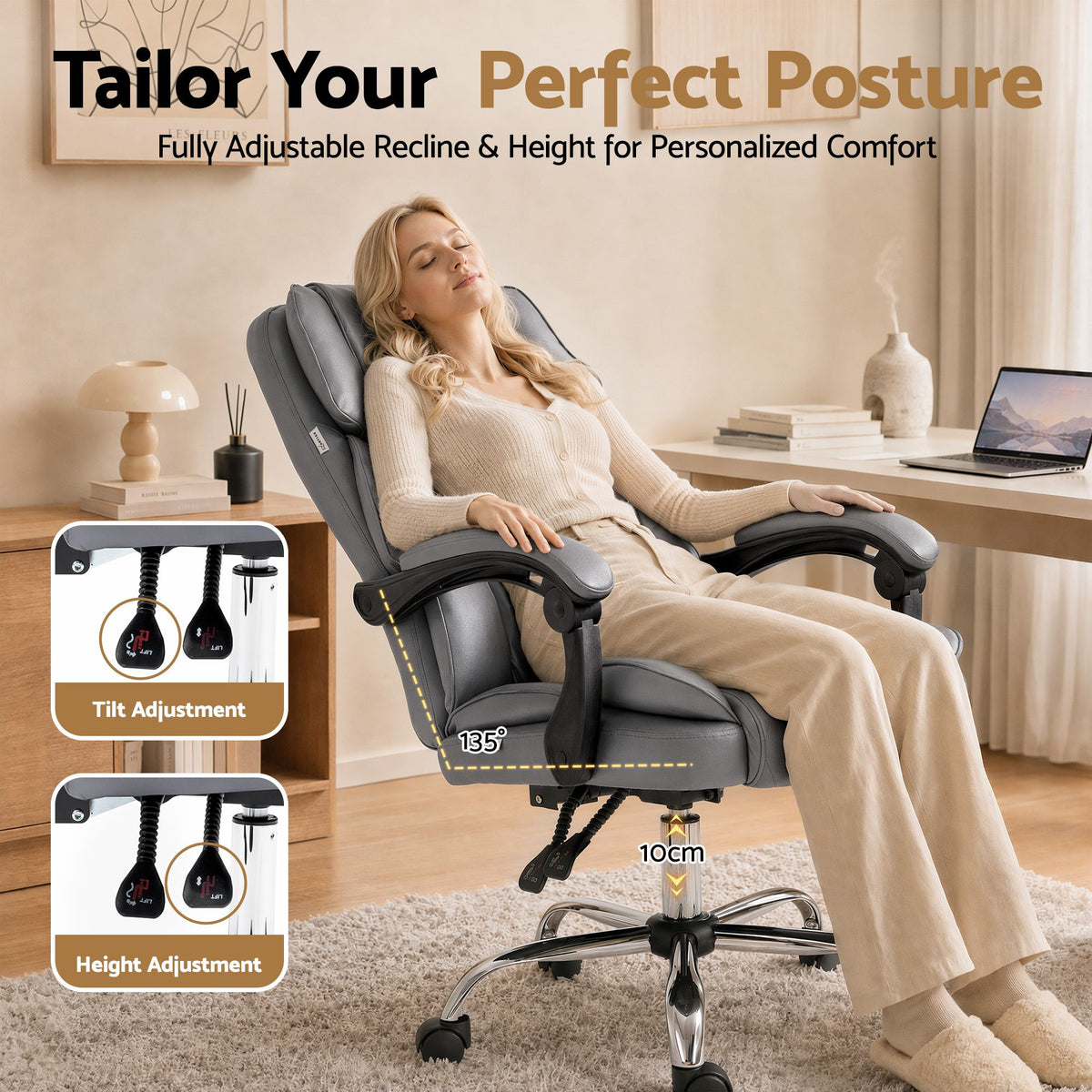 Artiss Executive Office Chair Fabric Recliner Grey