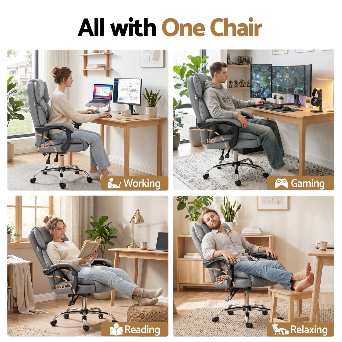 Artiss Executive Office Chair Fabric Recliner Grey