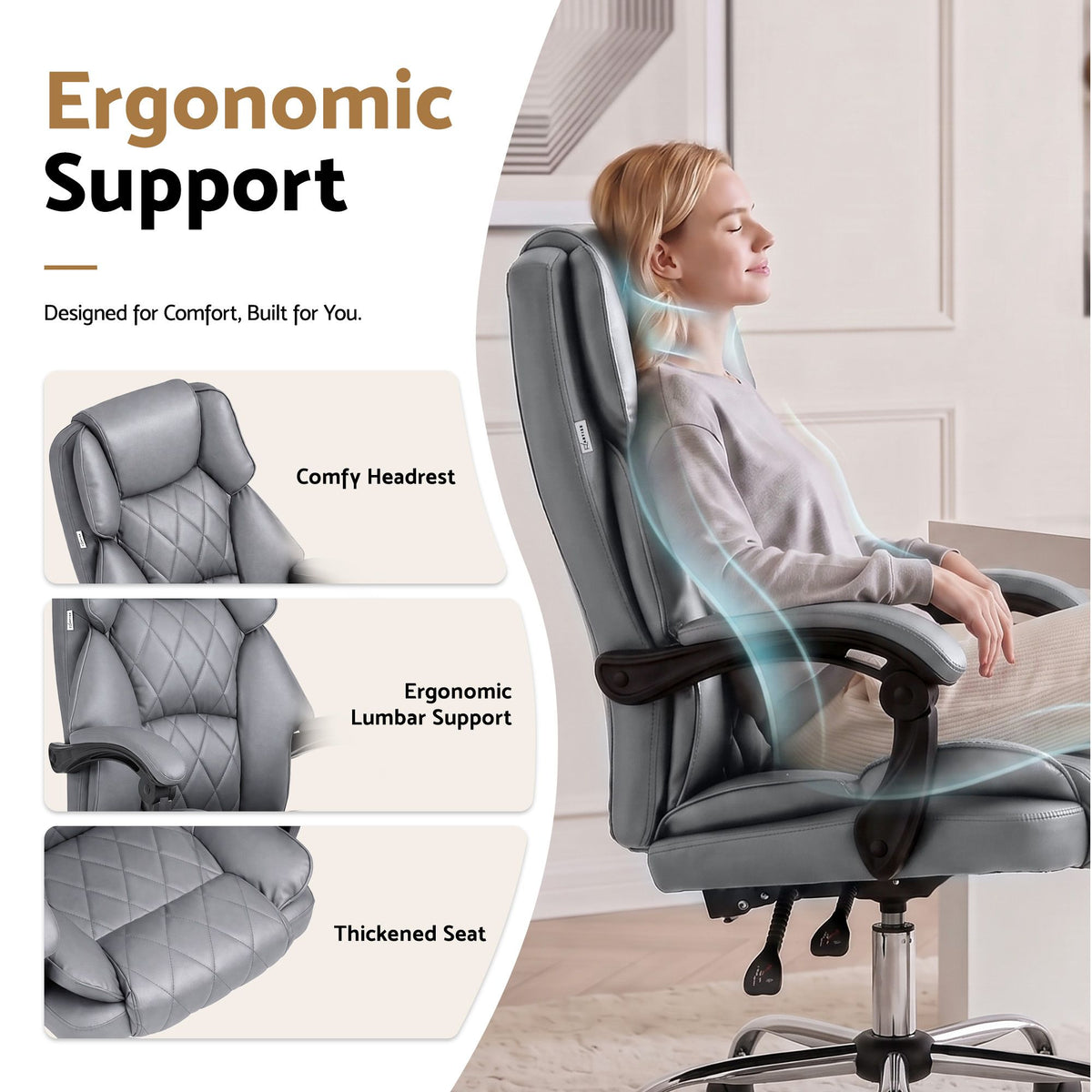 Artiss Executive Office Chair Fabric Recliner Grey