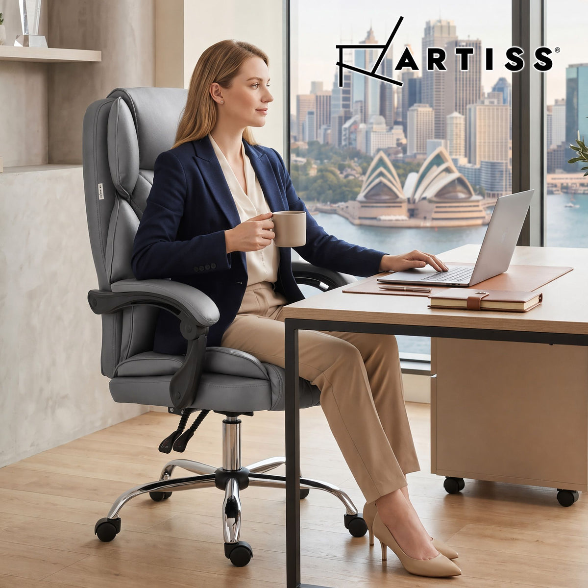 Artiss Executive Office Chair Fabric Recliner Grey