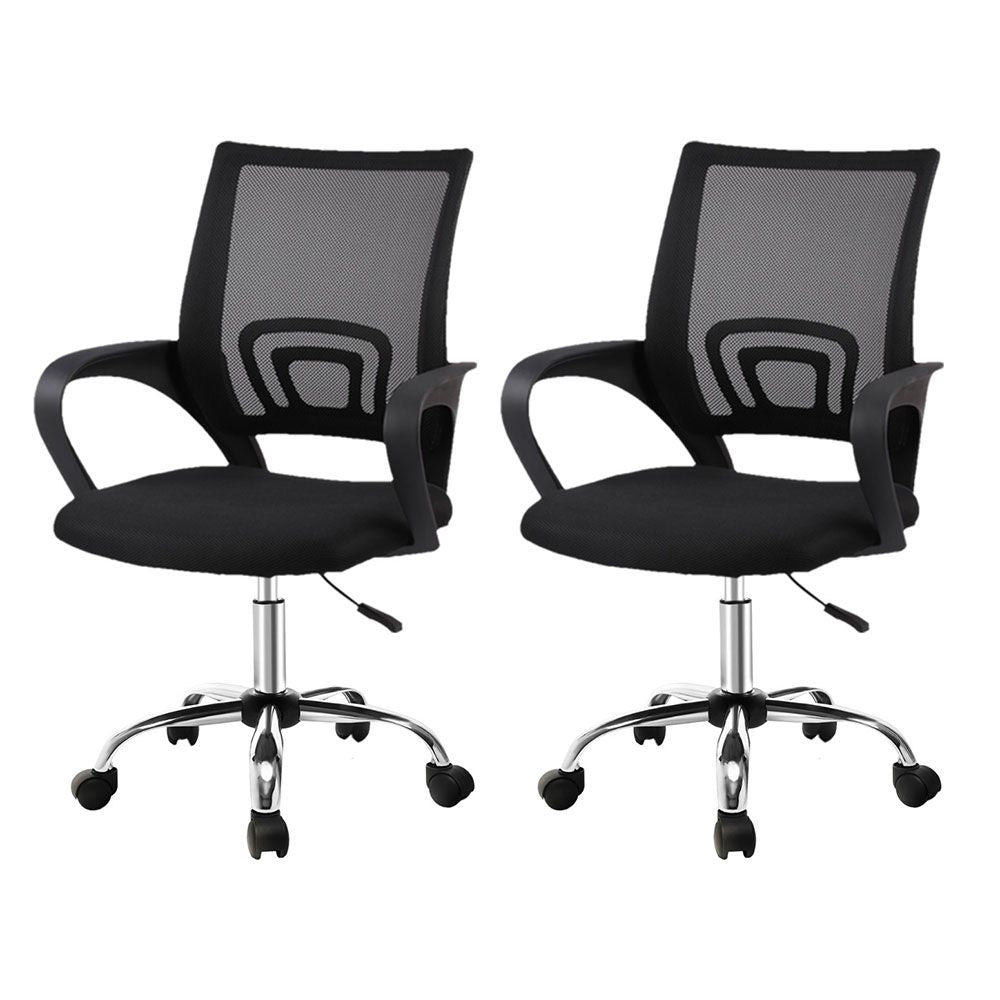 Set of 2 Artiss Mesh Office Chair Mid Back Black