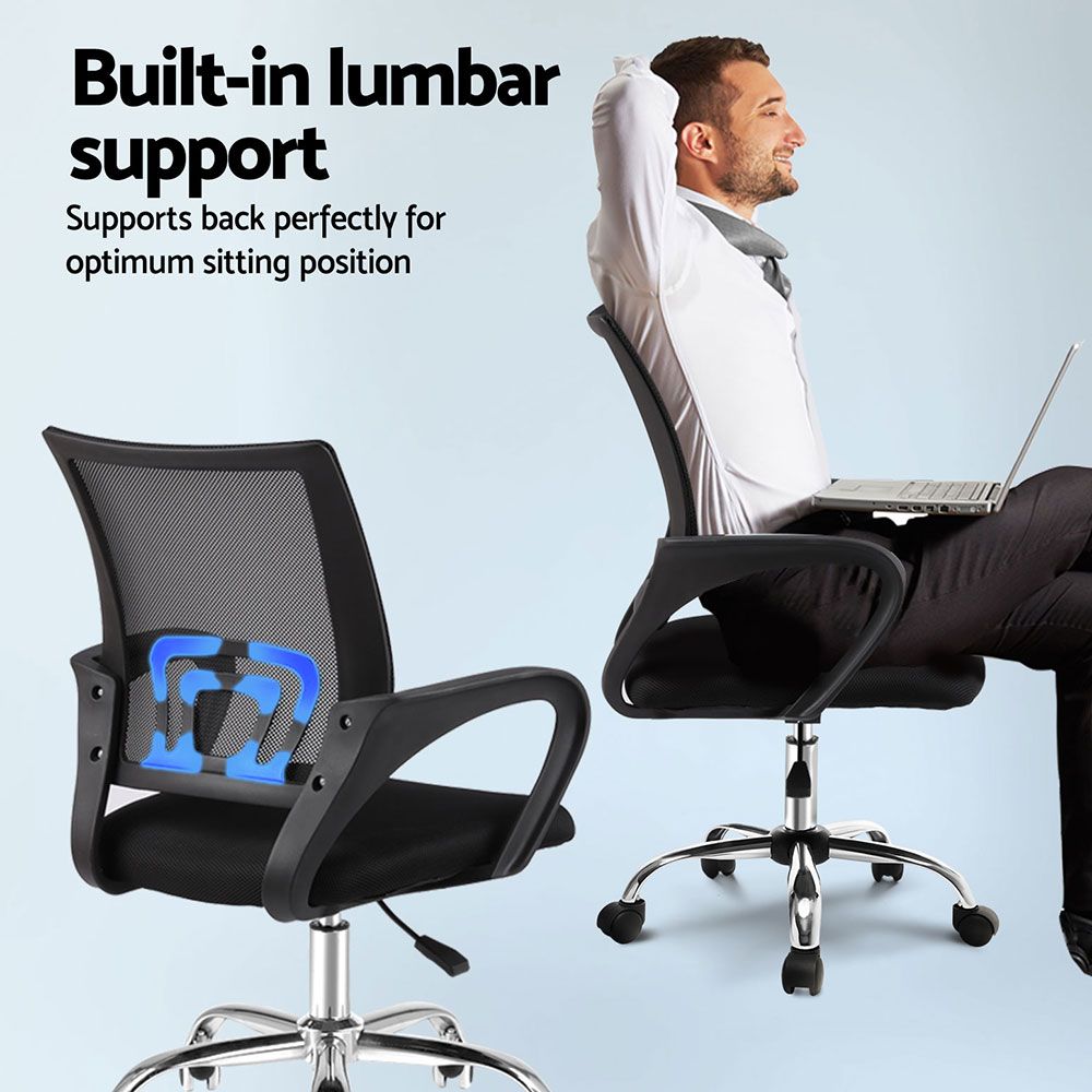 Set of 2 Artiss Mesh Office Chair Mid Back Black
