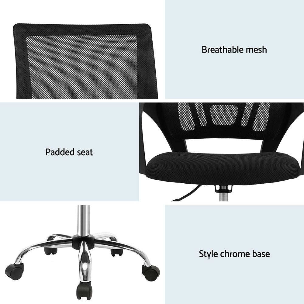 Set of 2 Artiss Mesh Office Chair Mid Back Black