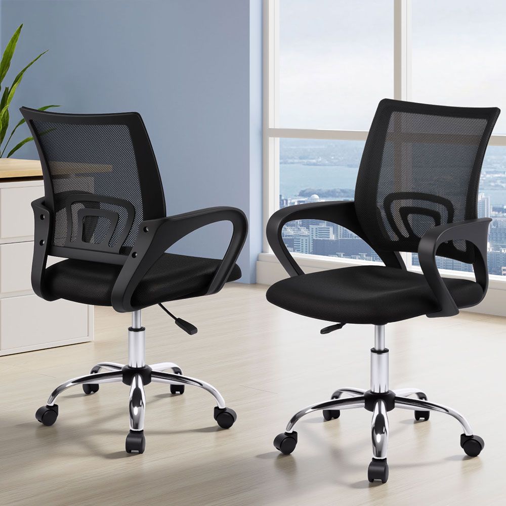 Set of 2 Artiss Mesh Office Chair Mid Back Black