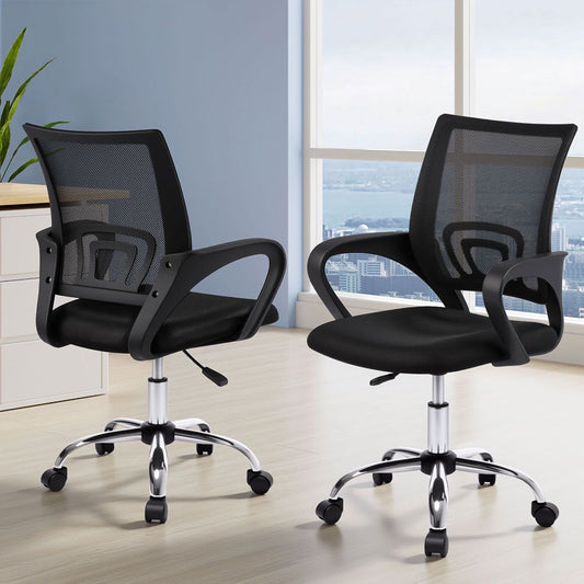 Set of 2 Artiss Mesh Office Chair Mid Back Black