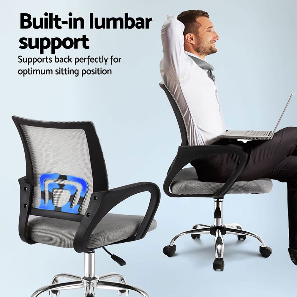 Set of 2 Artiss Mesh Office Chair Mid Back Grey