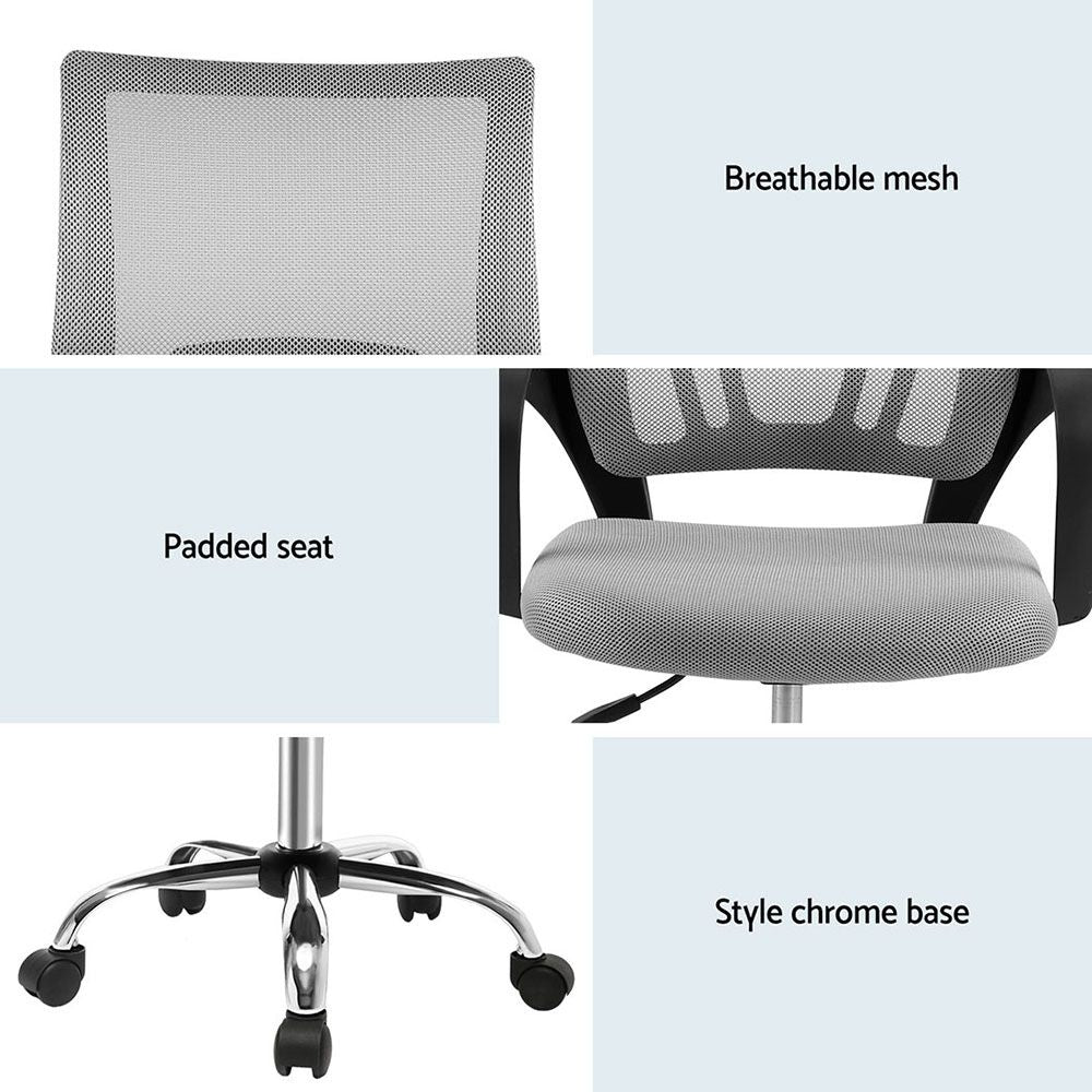 Set of 2 Artiss Mesh Office Chair Mid Back Grey