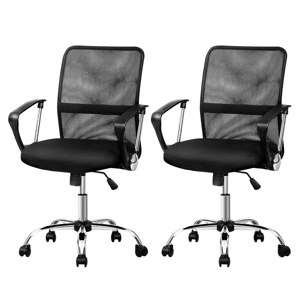 Set of 2 Artiss Mesh Office Chair Mid Back Black