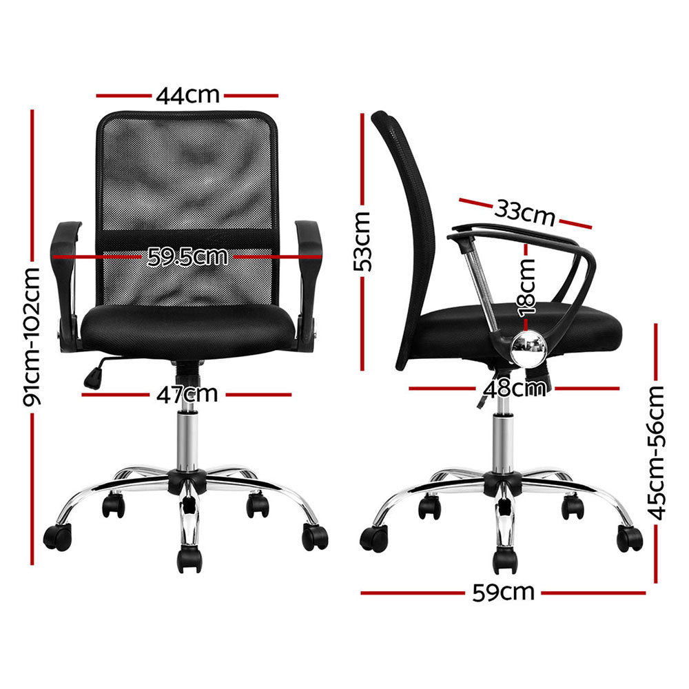 Set of 2 Artiss Mesh Office Chair Mid Back Black