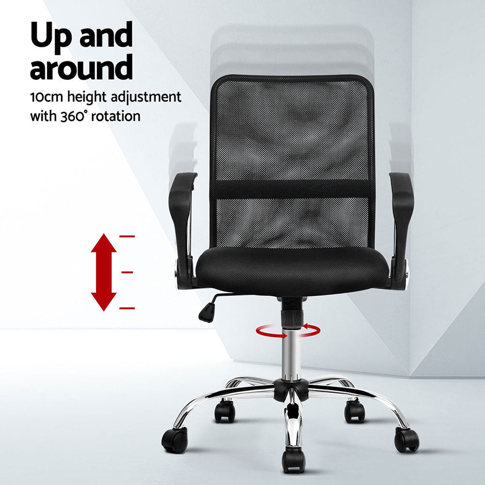 Set of 2 Artiss Mesh Office Chair Mid Back Black