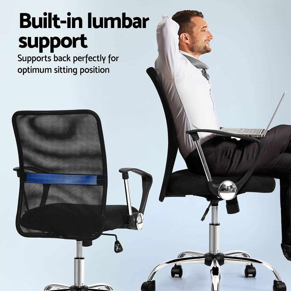 Set of 2 Artiss Mesh Office Chair Mid Back Black