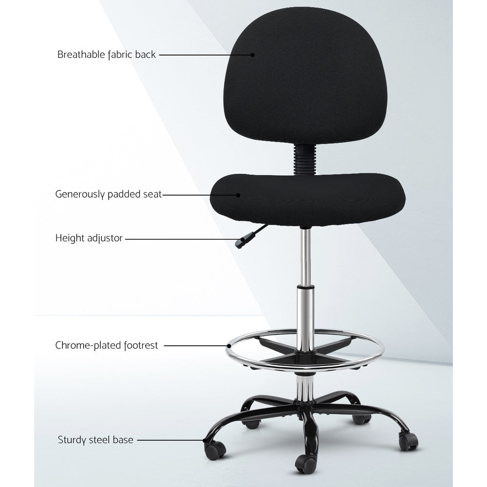 Tifa Office Chair Veer Drafting Stool Fabric - Black