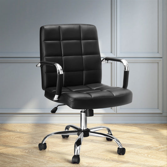Artiss Office Chair Pu Leather Mid Back Black