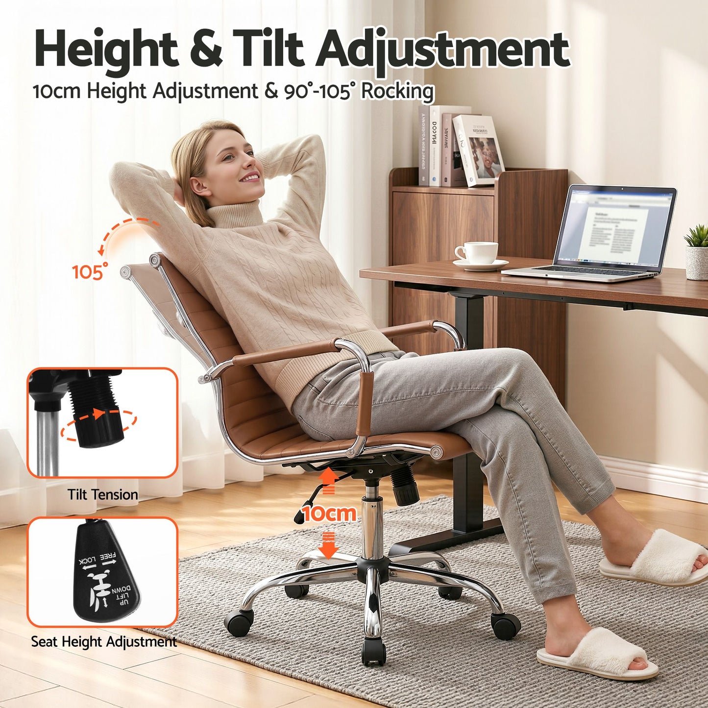Artiss Office Chair Conference Chairs PU Leather Mid Back Brown