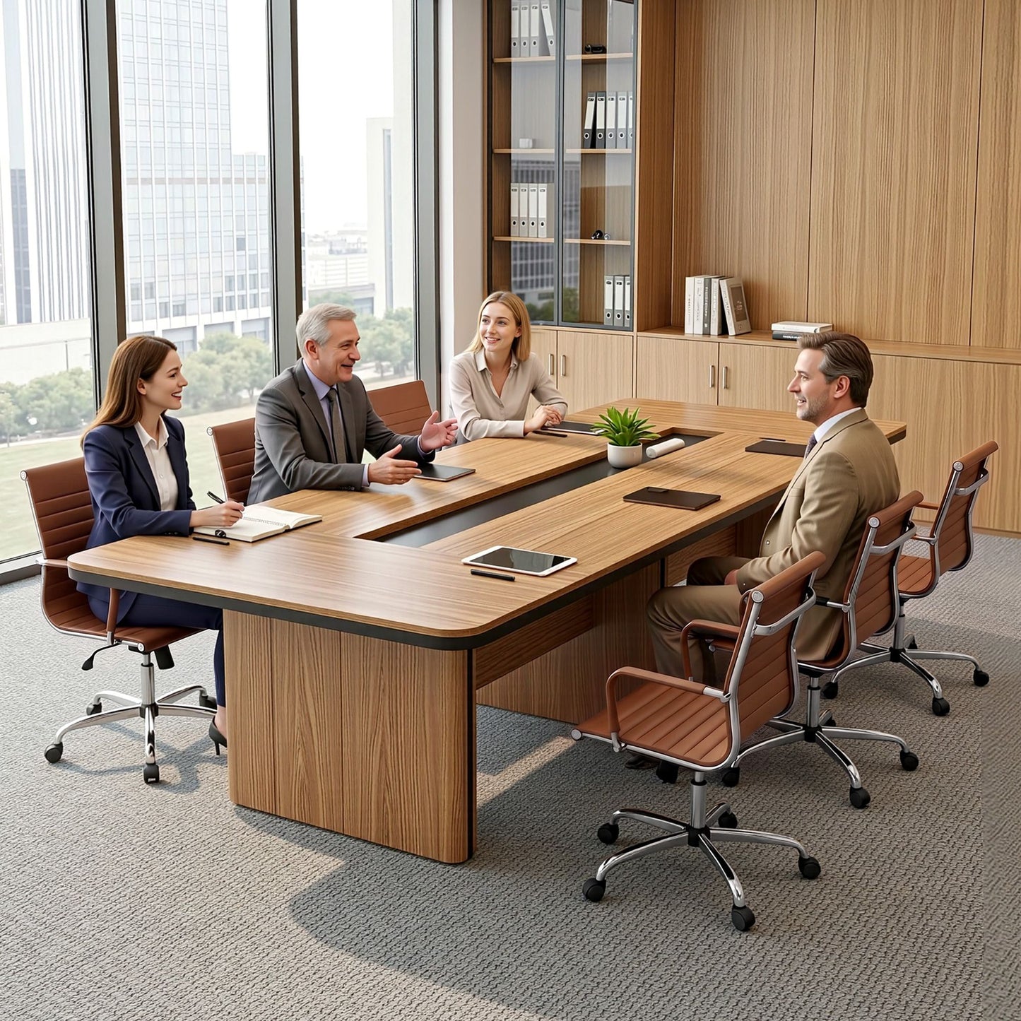 Artiss Office Chair Conference Chairs PU Leather Mid Back Brown