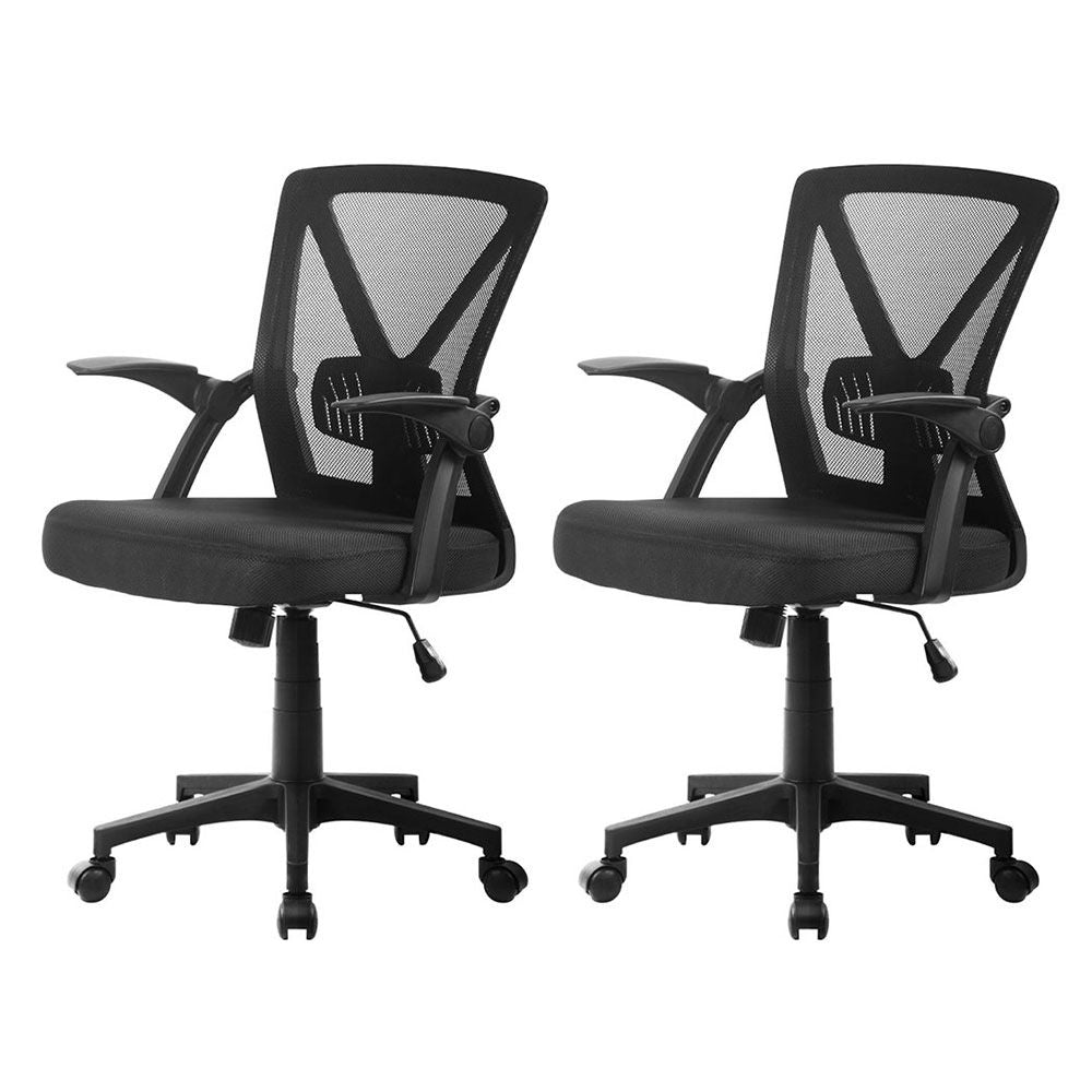 Set of 2 Artiss Mesh Office Chair Mid Back Black