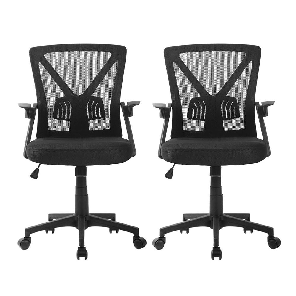 Set of 2 Artiss Mesh Office Chair Mid Back Black