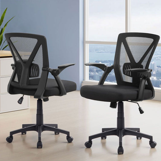 Set of 2 Artiss Mesh Office Chair Mid Back Black