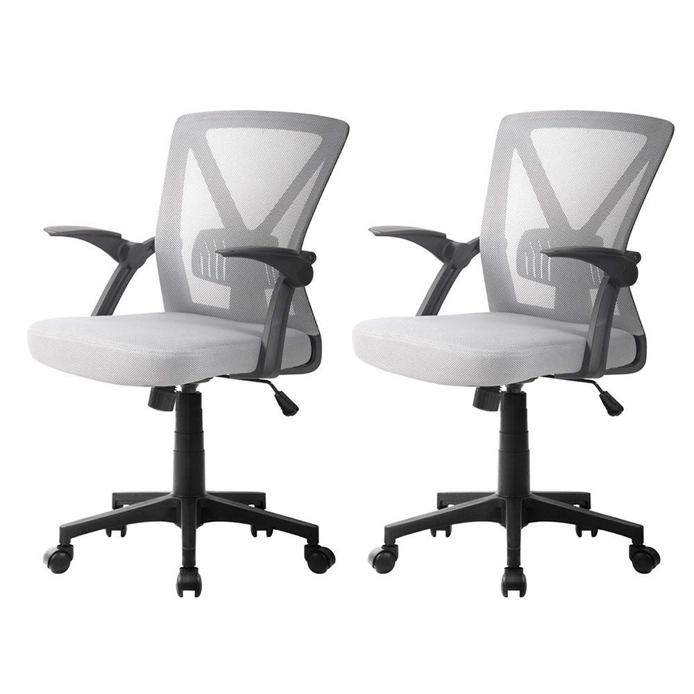 Set of 2 Artiss Mesh Office Chair Mid Back Grey