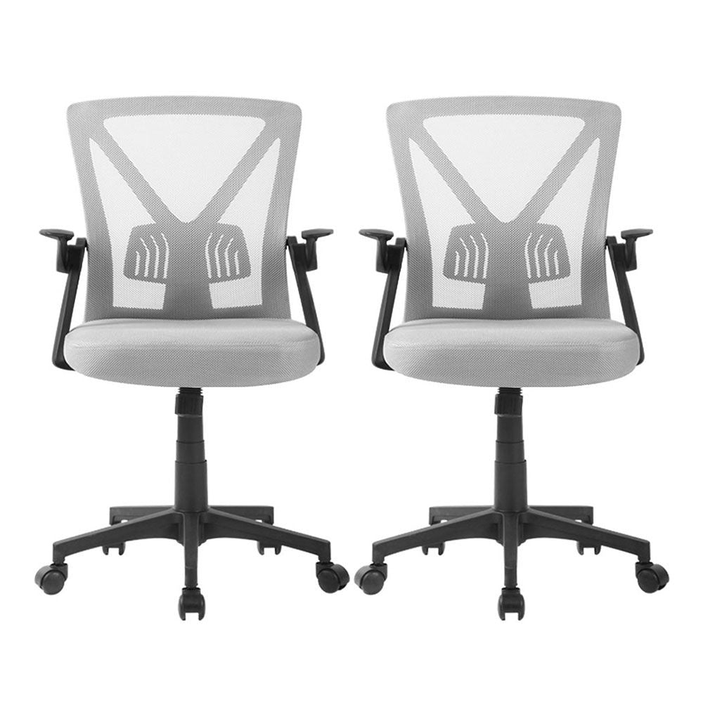 Set of 2 Artiss Mesh Office Chair Mid Back Grey