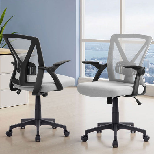 Set of 2 Artiss Mesh Office Chair Mid Back Grey