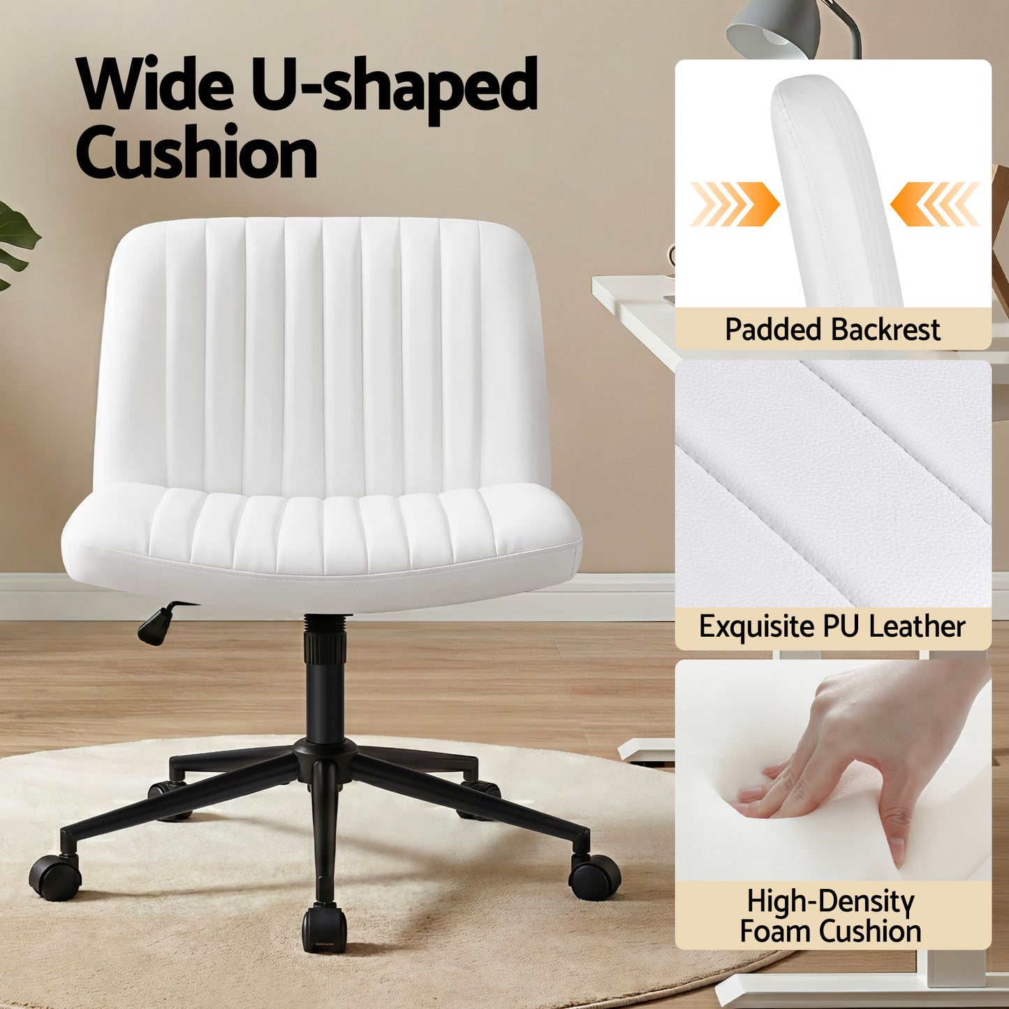 Artiss Criss Cross Chair Wide Cross Legged PU Leather White