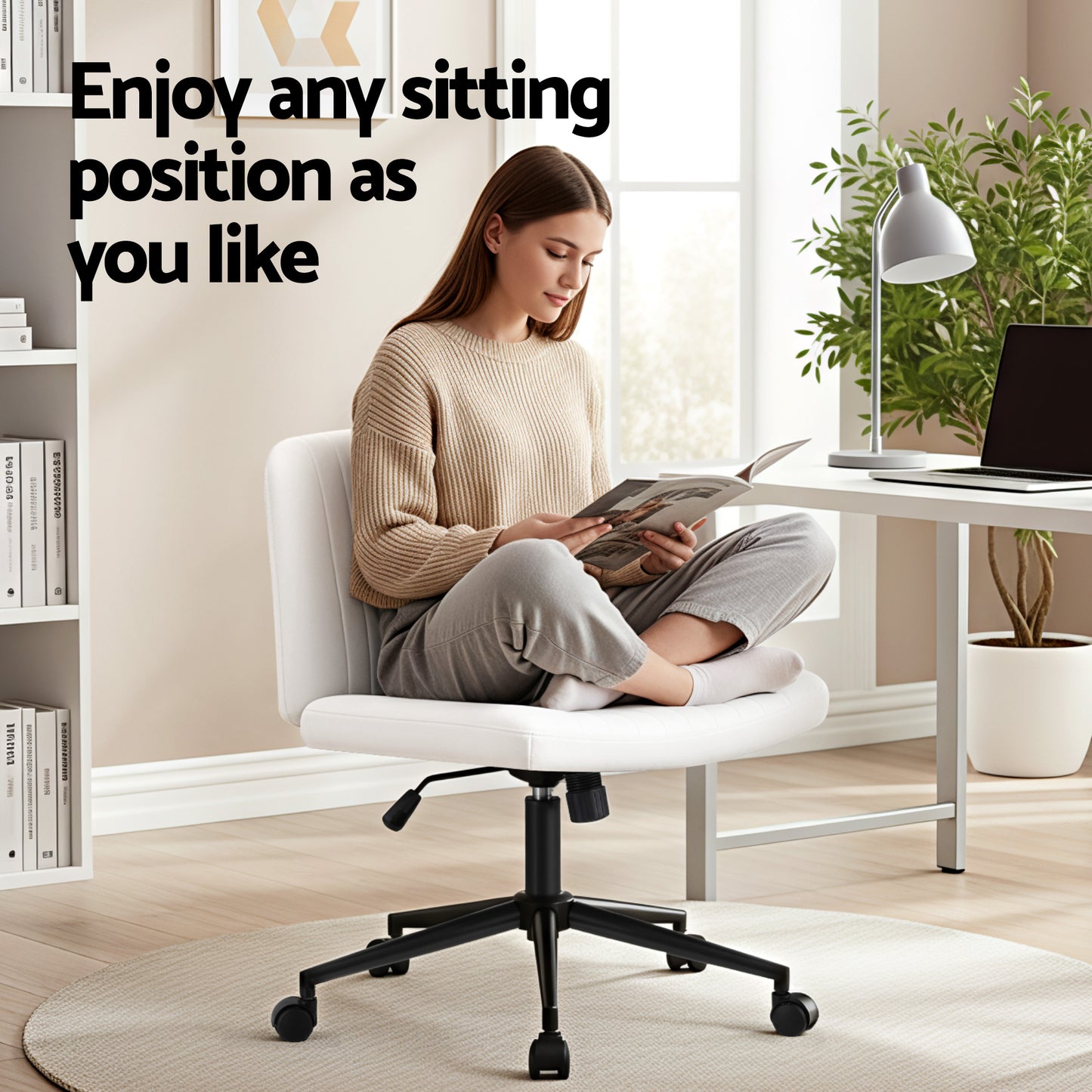 Artiss Criss Cross Chair Wide Cross Legged PU Leather White
