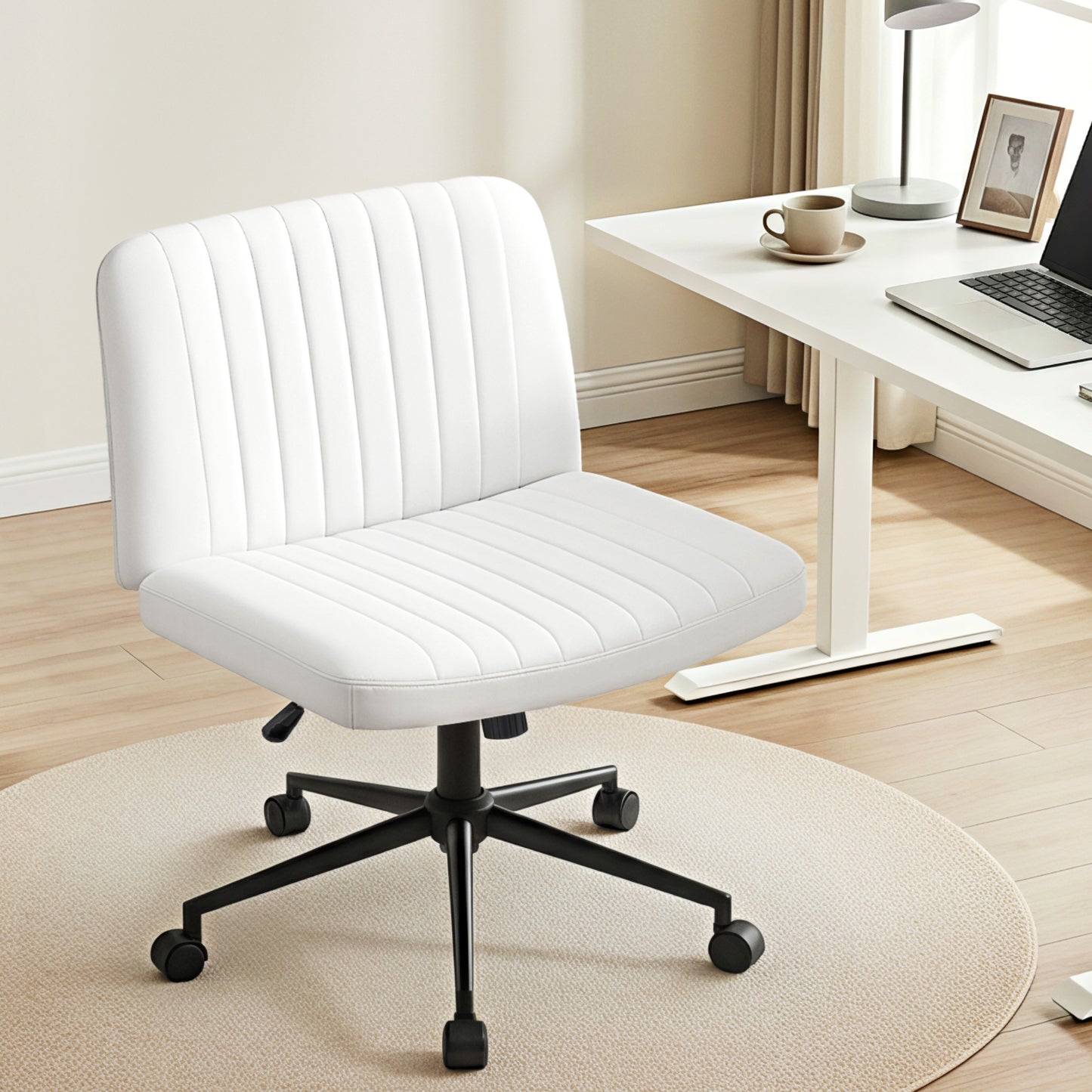 Artiss Criss Cross Chair Wide Cross Legged PU Leather White