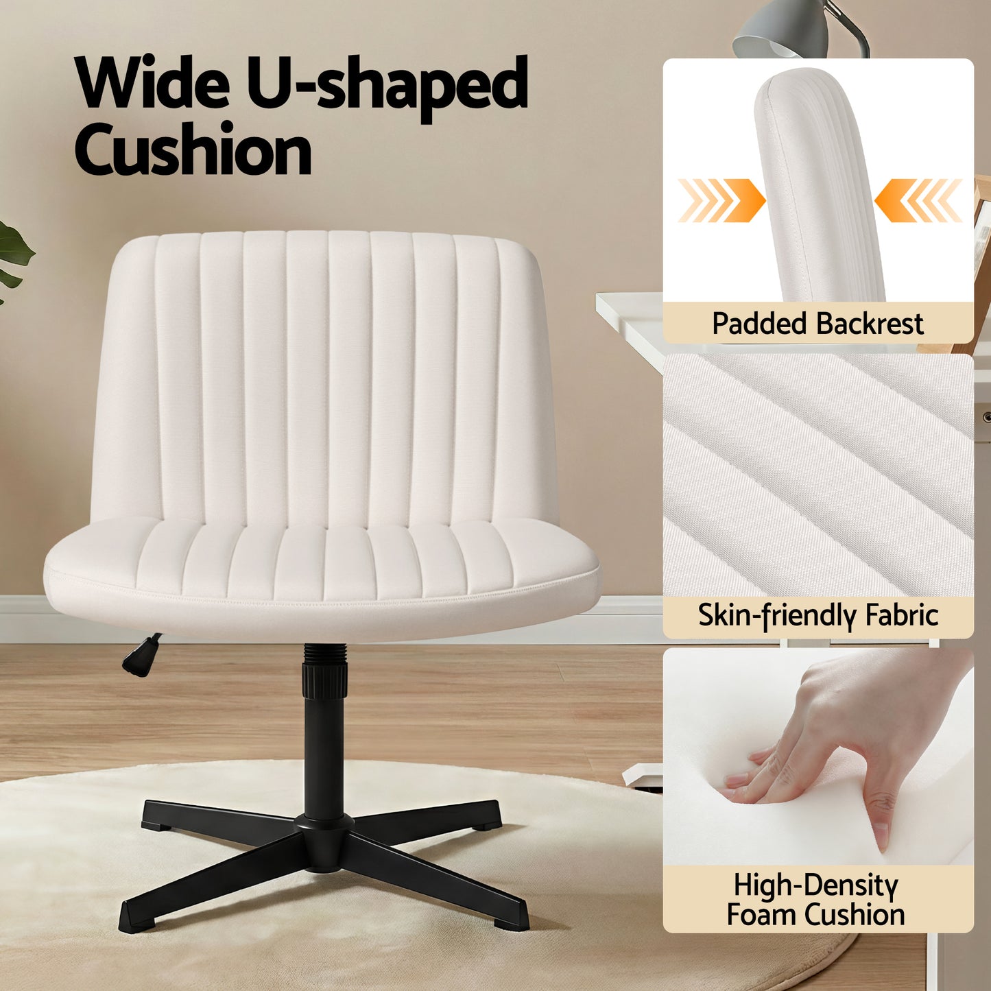 Artiss Criss Cross Chair No Wheels Fabric Wide Cross Legged Beige