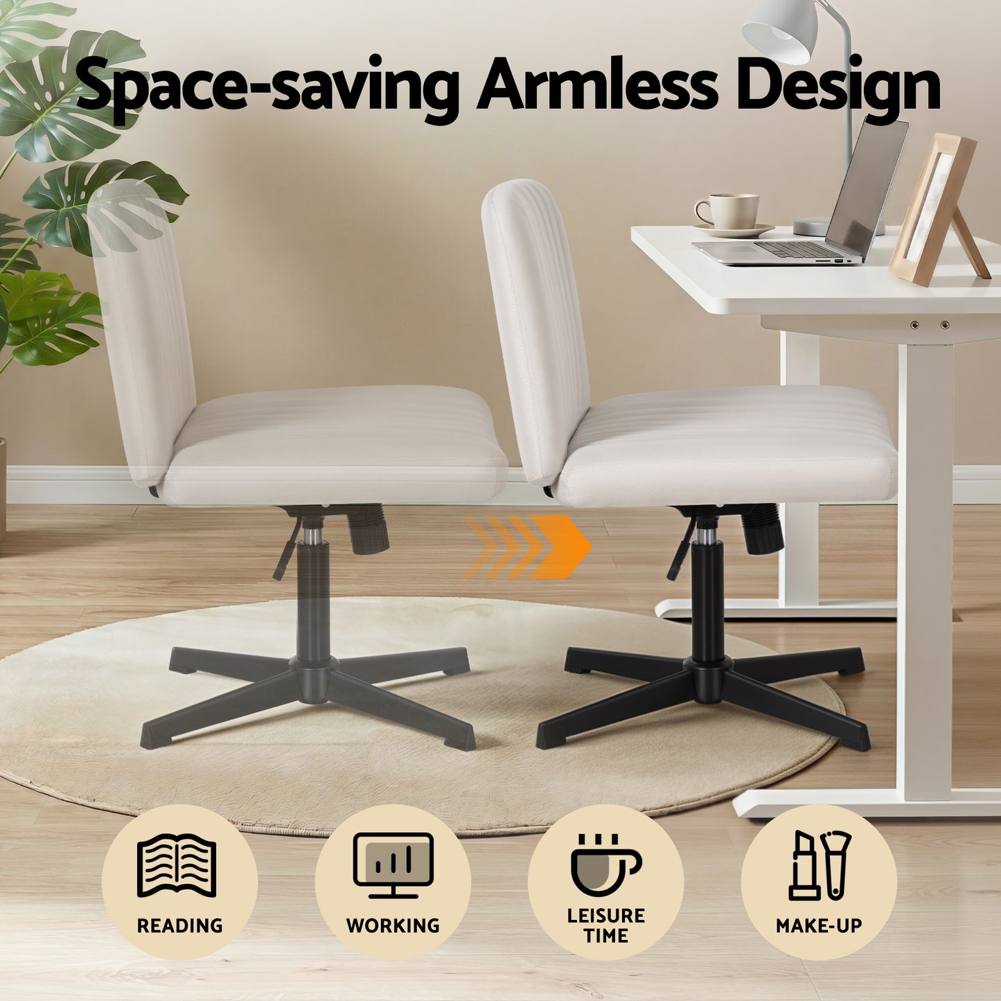 Artiss Criss Cross Chair No Wheels Fabric Wide Cross Legged Beige
