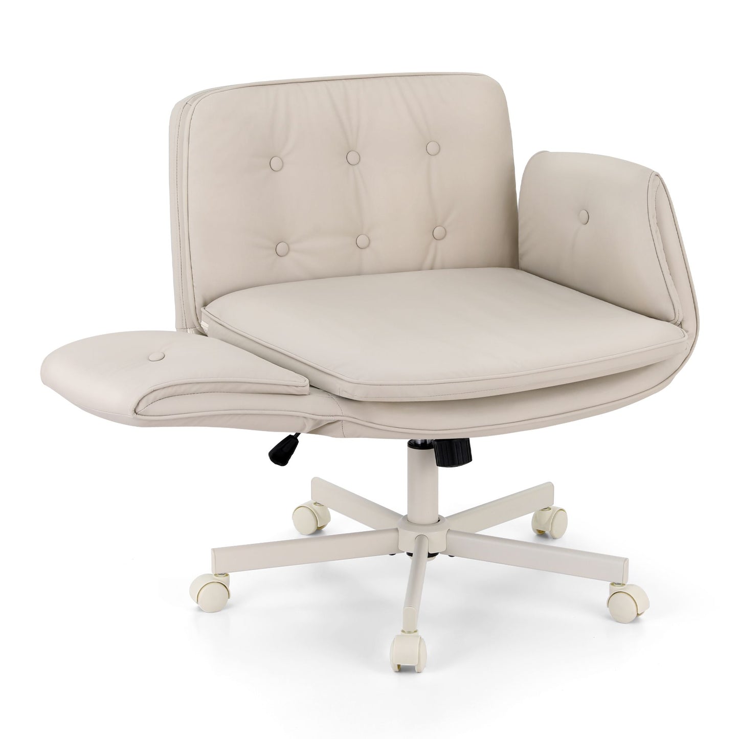 Artiss Criss Cross Chair Ergonomic Cross Legged Office Desk Chair PU Leather Beige