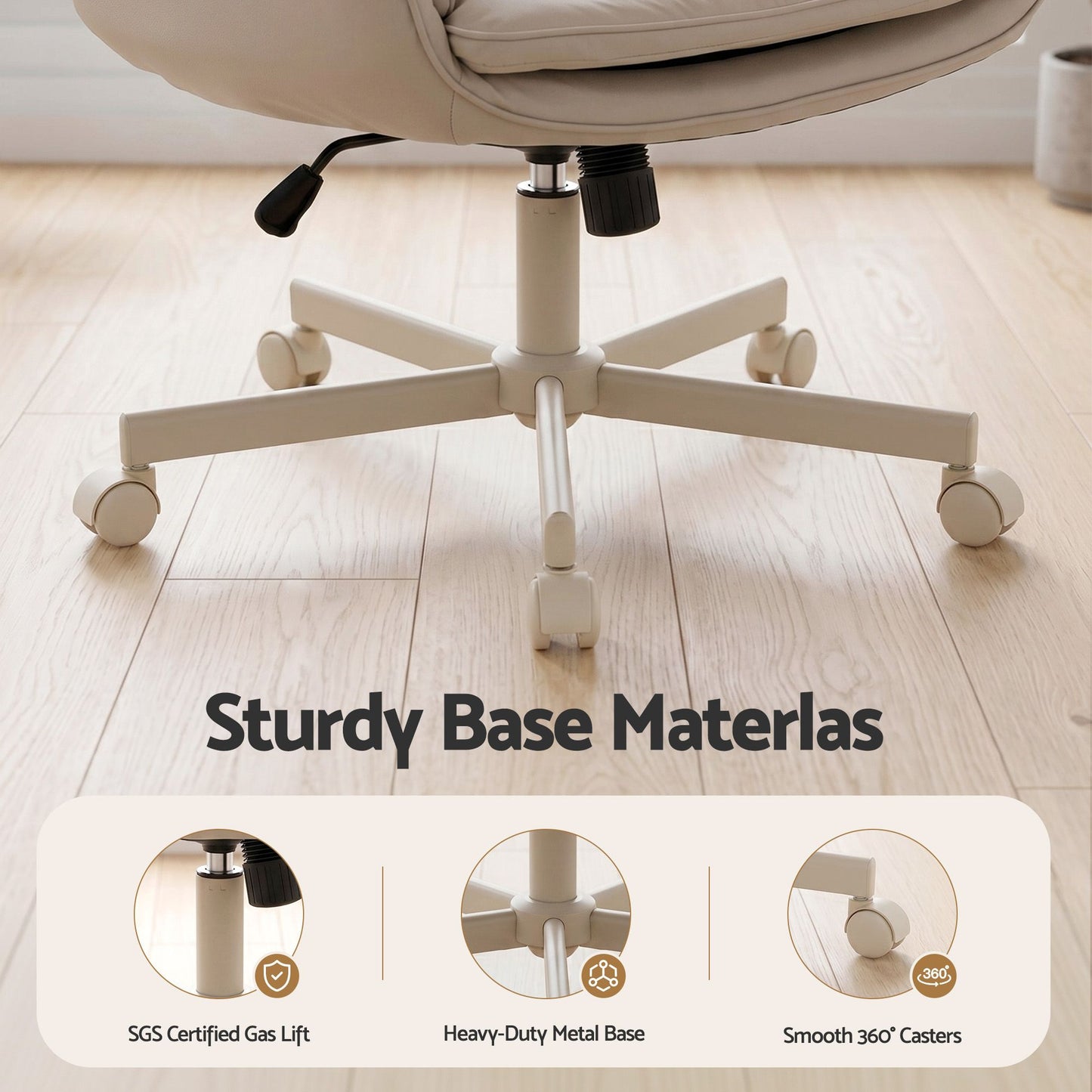 Artiss Criss Cross Chair Ergonomic Cross Legged Office Desk Chair PU Leather Beige